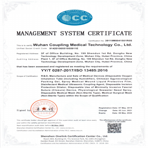 ISO证书英文武汉耦合医学